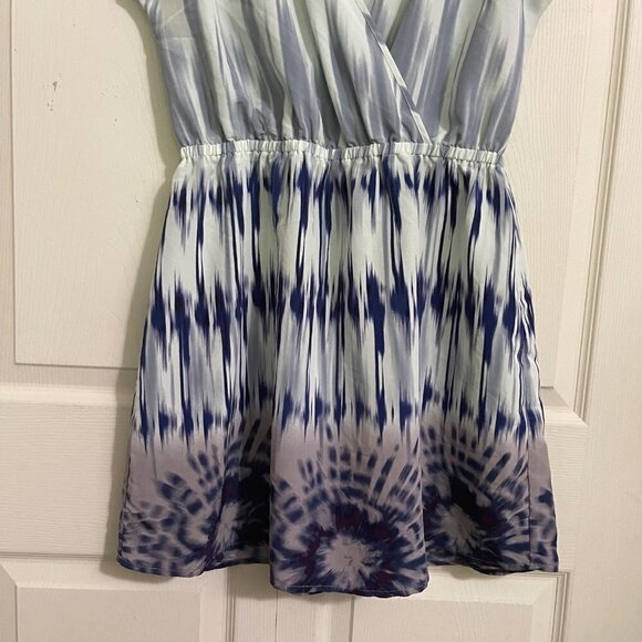 Petticoat Alley Womens Blue Tie Dye Elastic Waist Vneck Surplus Dress Large - Picture 3 of 4